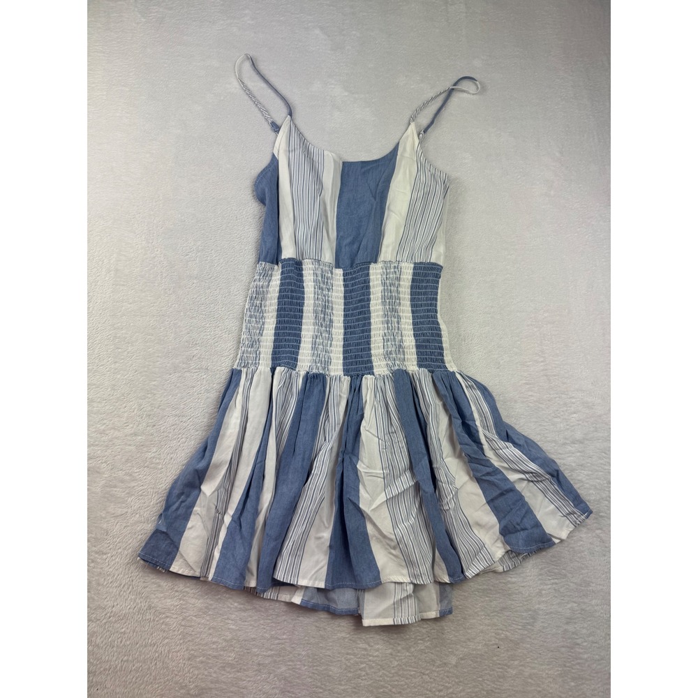 Ocean Drive Blue White Striped Smocked Mini Dress Womens Medium Beach summer
